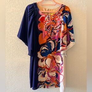 ANTHROPOLOGIE Maeve Vero Multicolor Floral Silk Shift Flowy Sleeves Dress Size M